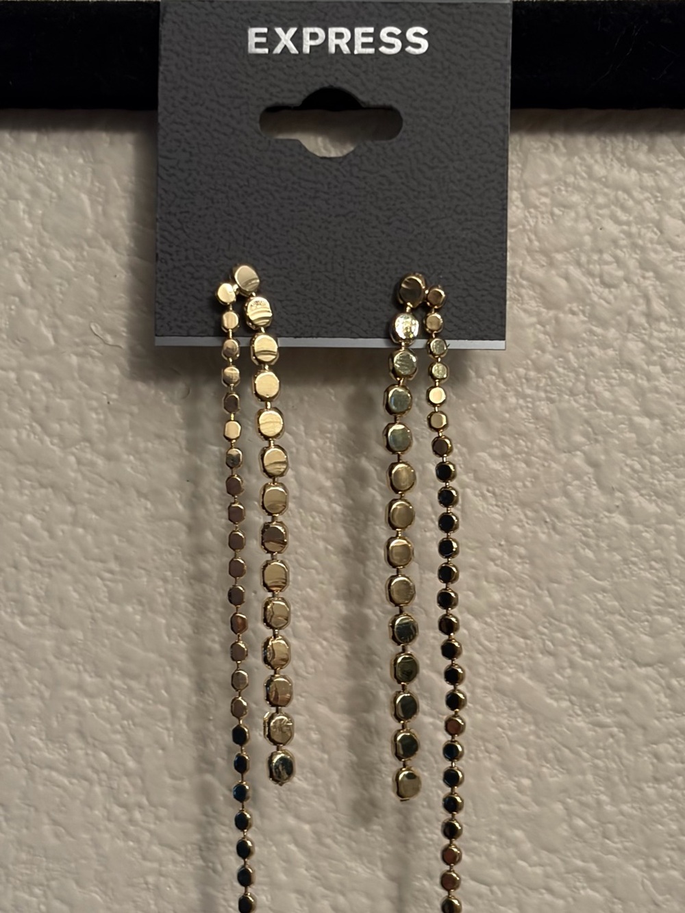 Express Shiny Gold Long Disc Drop Earrings